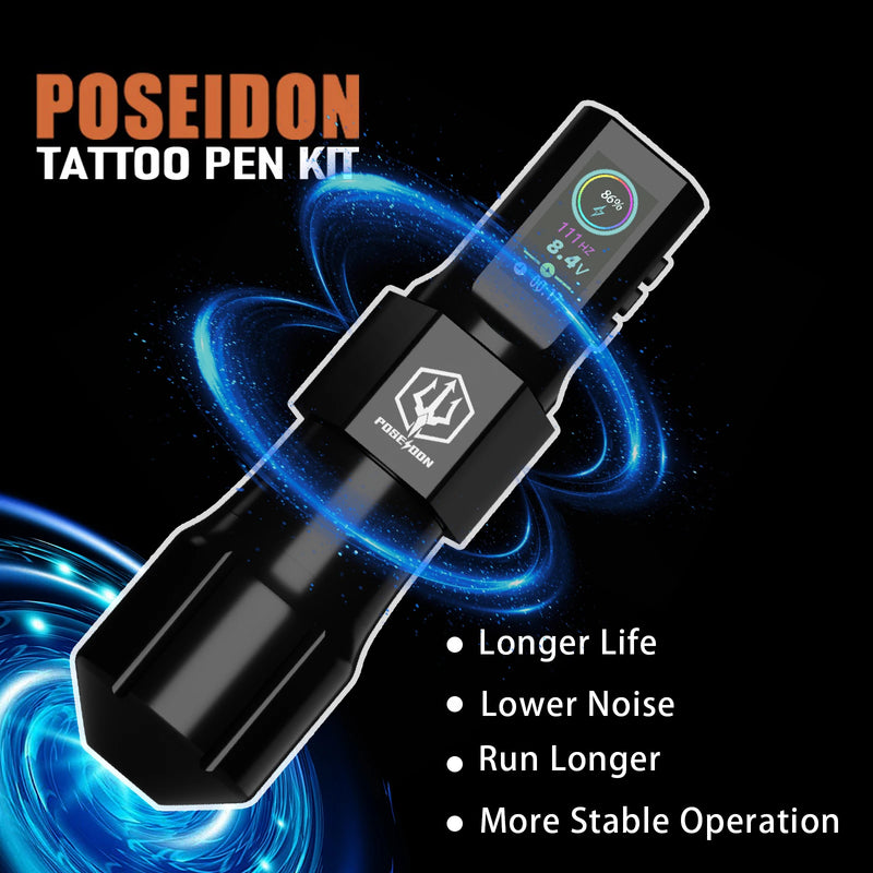 Tattoo Kit POSEIDON New Cool Tattoo Pen Kit For Permanent Makeup Tattoo Machine Kit Wireless Tattoo Power Supply Tattoo Gun Kit