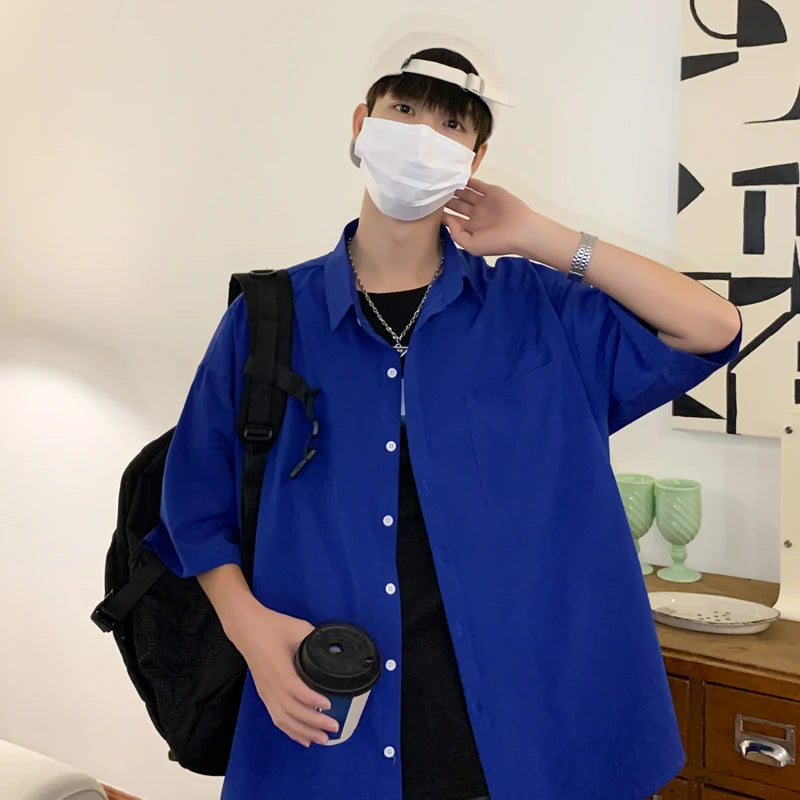 LAPPSTER Ice Solid Korean Pockets Shirts Blouses 2023 Summer Smooth Short Sleeve Shirt Japanese Streetwear Oversize Cargo Shirts