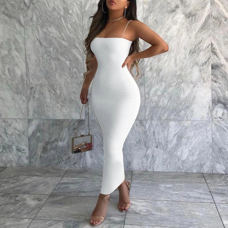 Summer Black Sexy Dress Women Streetwear Sleeveless Backless Solid Spaghetti Strap Bodycon Casual Clubwear Elegant Party Dresses