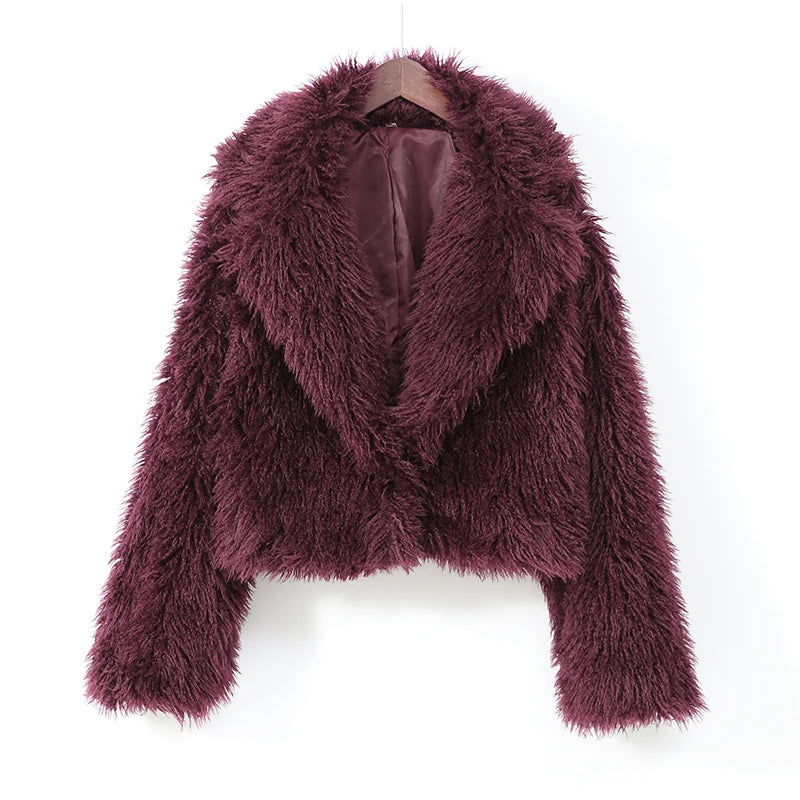 Luxury Winter Loose Women's Thick Fluffy Faux Fur Coats Fashion Solid Cropped Oversized Warm Jacket 2024 New Lady Chic Outerwear