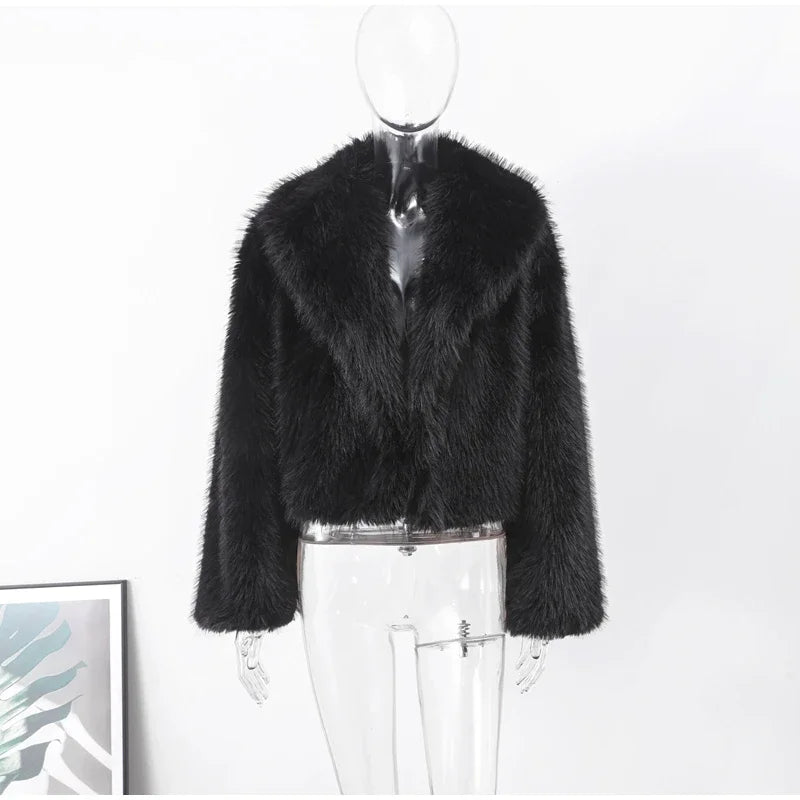 Winter Fluffy Furry Faux Fur Long Jacket Coat Women Loose Lapel Long Sleeve Thick Warm Coats Female Luxury Fashion Lady Overcoat