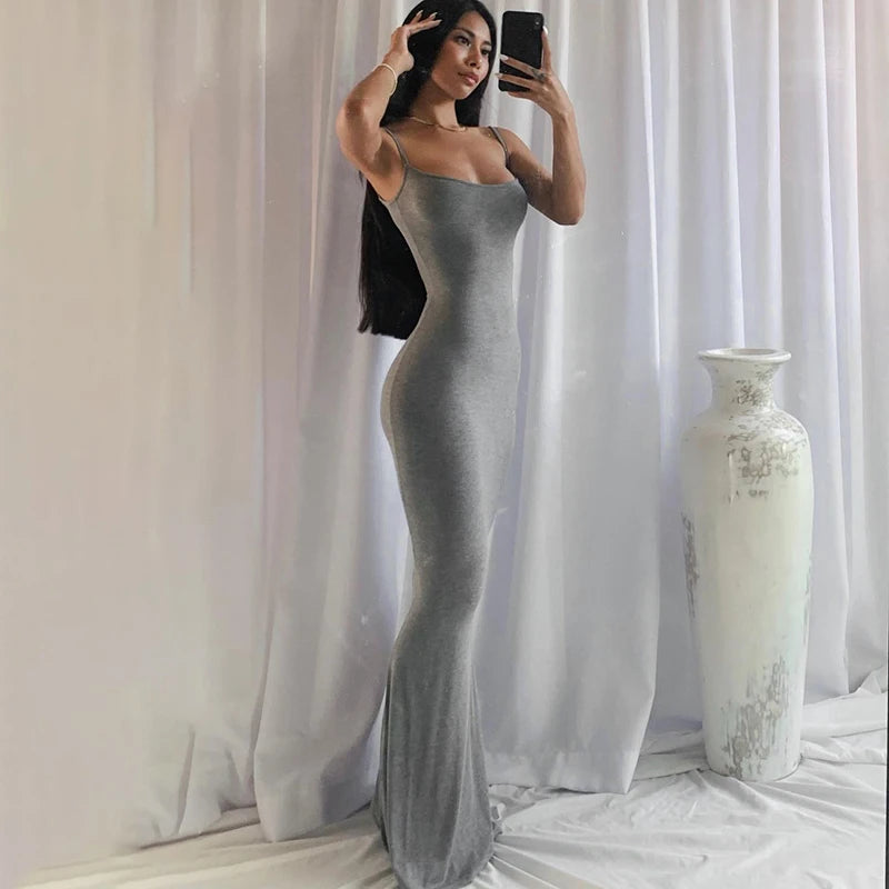 Women Backless Sexy Maxi Dress 2022 Spring Satin Slip Sleeveless Slim Party Concise платье Female Bodycon Dress Elegant Clothing