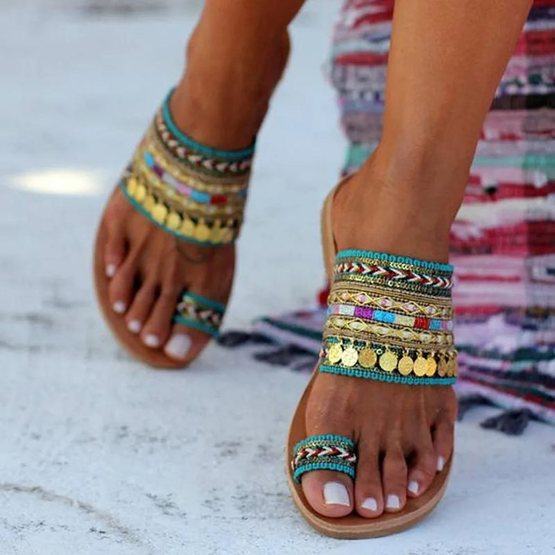 Women Sandals Handmade Greek Style Boho Flip Flop Sandals Streetwear Fashion Shoes Women Summer Breathable Shoes Open Toe Shoes