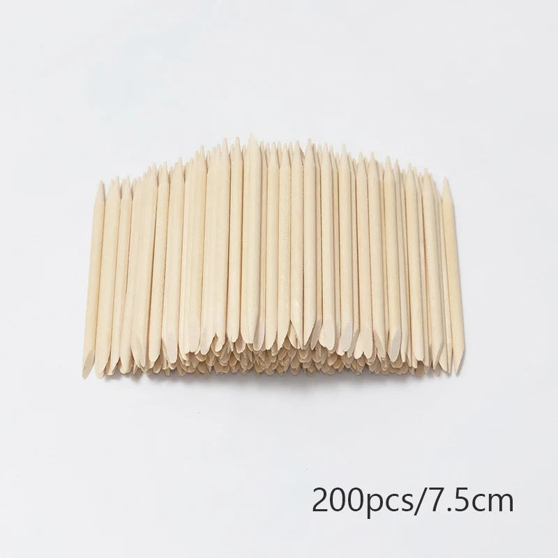 Lurayee Nail Cuticle Pusher Orange Wood Sticks Nail Manicures Remover Wooden Design Nail Gel Polish Drawing Stick for Nail Art