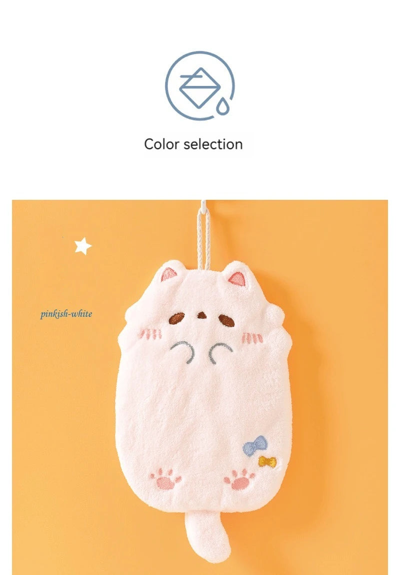 Cute Cartoon Tanuki Hanging Towel Coral Velvet Hair Does Not Lose Thick Cloth Kitchen Bathroom Absorbent Towels