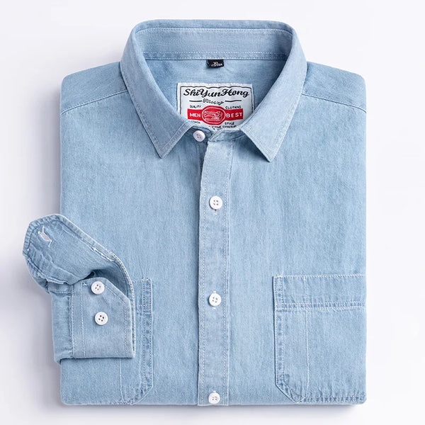 2023 Denim Pocket Design Shirt Classic 100% Cotton  Long-Sleeve  Fashion Embroider Comfortable Clothes