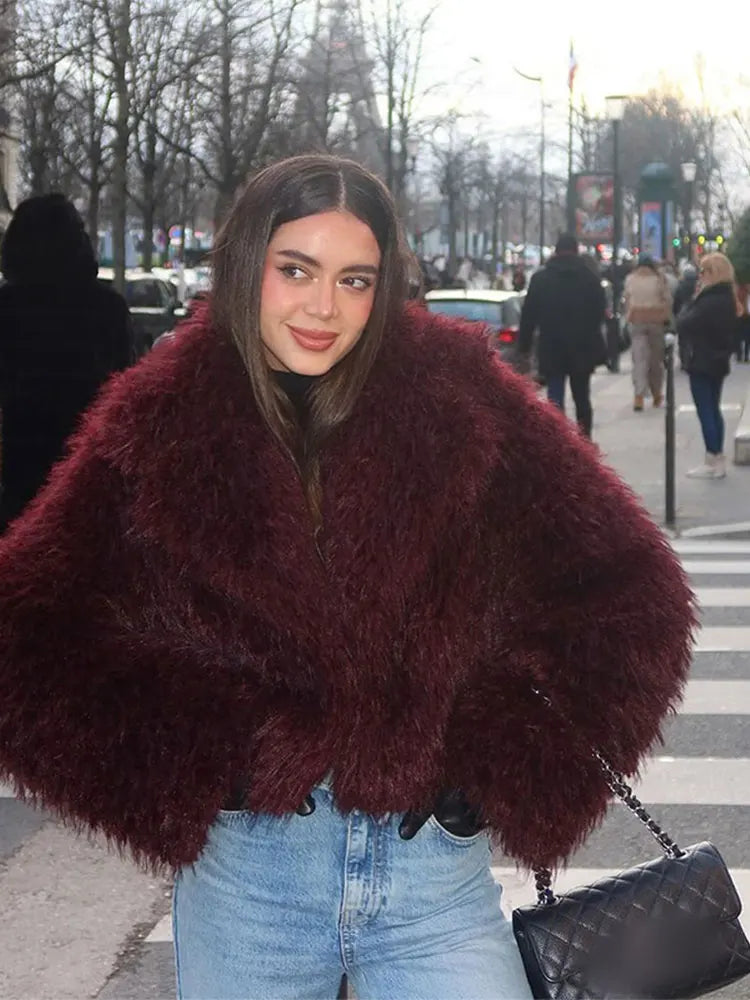 Luxury Winter Loose Women's Thick Fluffy Faux Fur Coats Fashion Solid Cropped Oversized Warm Jacket 2024 New Lady Chic Outerwear