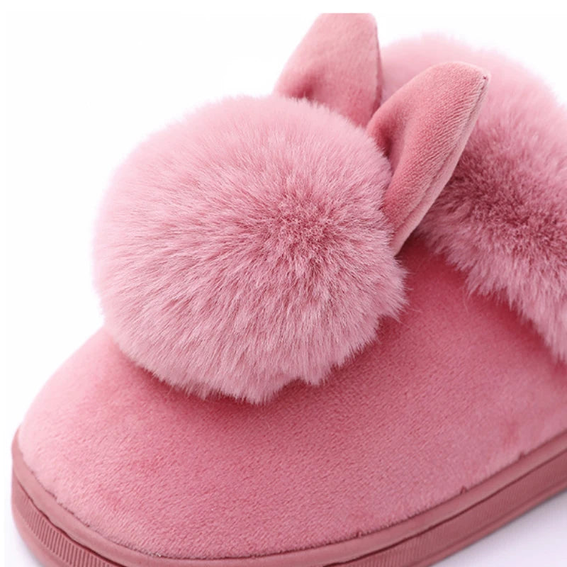 Women Winter Home Slippers Non-Slip Soft Warm House Shoes Ladies Indoor Bedroom Slipper Couples Cartoon Cute Rabbit Floor Slides