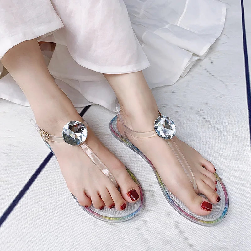 Lager Size Women Sandal Summer Explosion Diamond Woman Sandals Female Crystal Slippers Jelly Flat with Fashion Beach Shoes