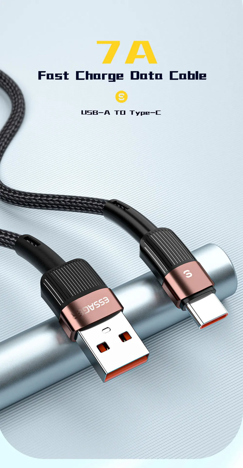 Essager 7A USB Type C Cable For Realme Huawei P30 Pro 66W Fast Charging Wire USB-C Charger Data Cord For Samsung Oneplus Poco F3