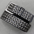 Men's and women's denim belt trend pure cowhide punk style hollow metal block rivets with leather belt is still adjustable - ZeeBelle.com