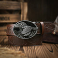 Western Cowboy Leather Buckle Belts eagle Pattern Floral Engraved Buckle Belt for Men - ZeeBelle.com