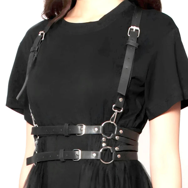 Women Fashion Leather Harness Waist Belt Studded Decor Decorative Harness Straps Suspenders for Women Gothic Clothing Accessorie - ZeeBelle.com