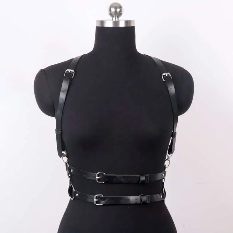 Women Fashion Leather Harness Waist Belt Studded Decor Decorative Harness Straps Suspenders for Women Gothic Clothing Accessorie - ZeeBelle.com