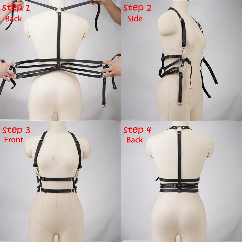 Women Fashion Leather Harness Waist Belt Studded Decor Decorative Harness Straps Suspenders for Women Gothic Clothing Accessorie - ZeeBelle.com