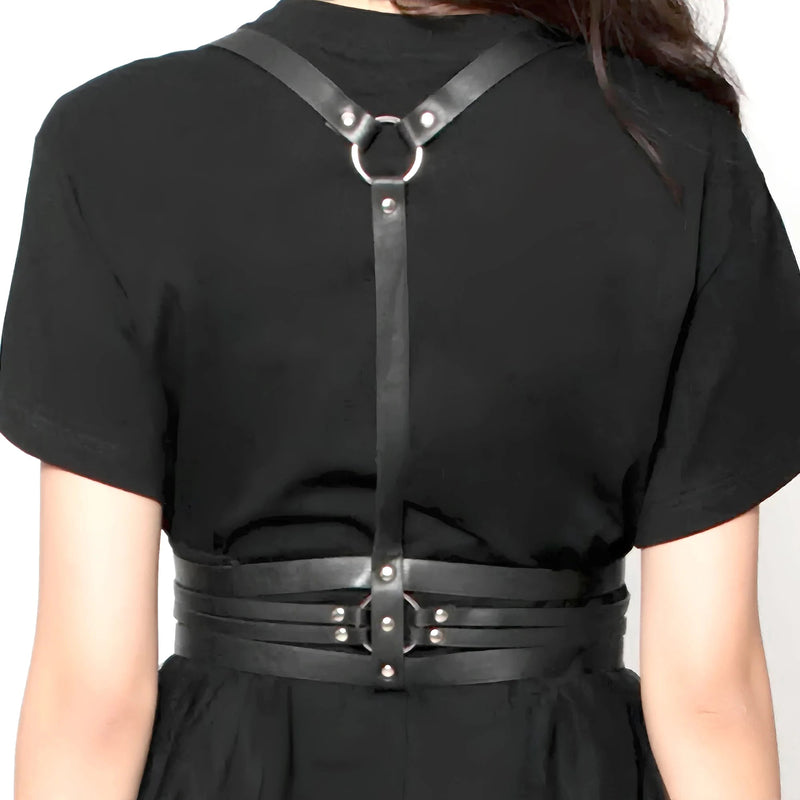 Women Fashion Leather Harness Waist Belt Studded Decor Decorative Harness Straps Suspenders for Women Gothic Clothing Accessorie - ZeeBelle.com
