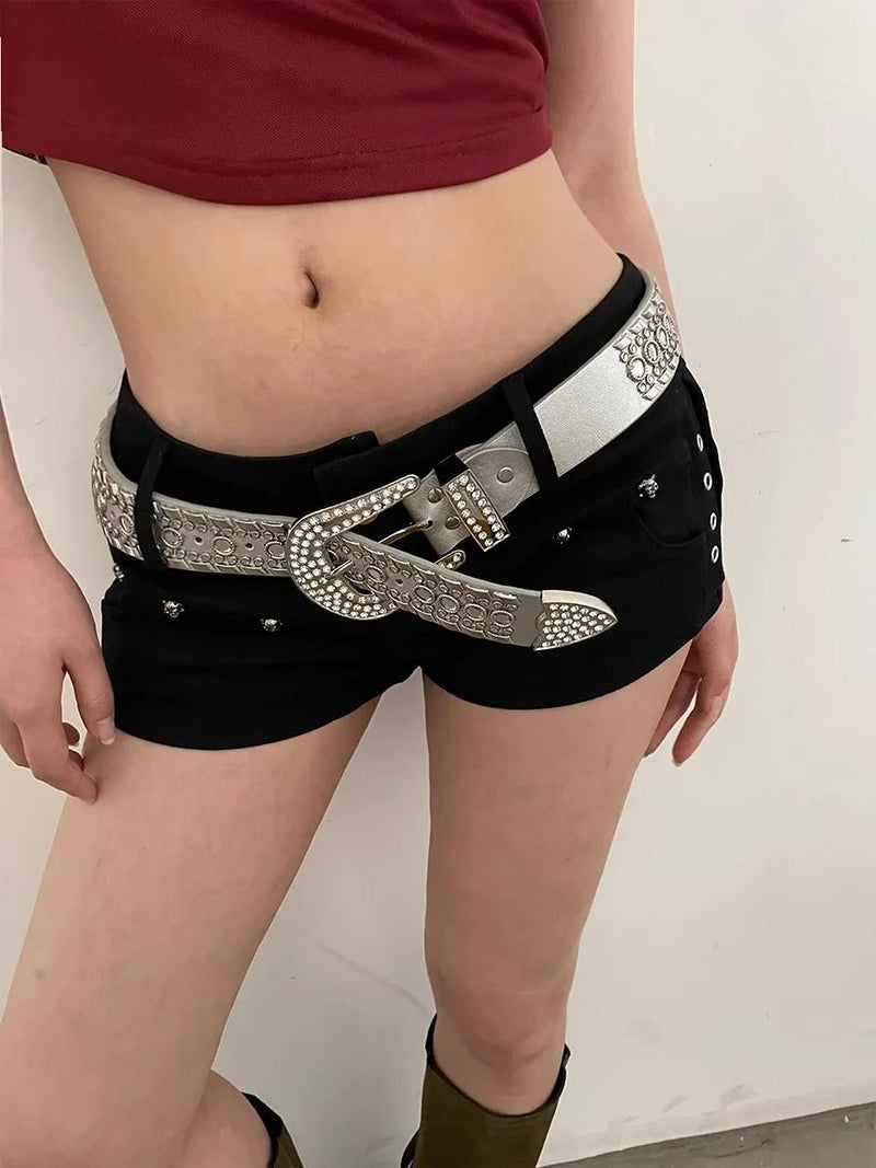 Y2K N Niche Personality Spice Broad Belt Female Adornment 2024 New Style Rhinestone With Pants Fashion Belt - ZeeBelle.com