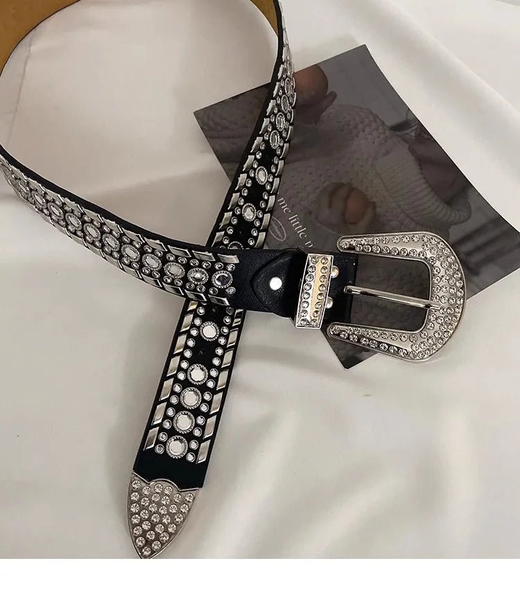 Y2K N Niche Personality Spice Broad Belt Female Adornment 2024 New Style Rhinestone With Pants Fashion Belt - ZeeBelle.com