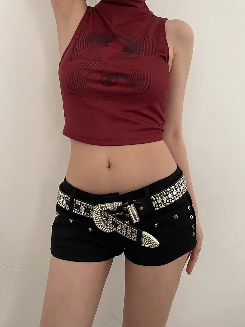 Y2K N Niche Personality Spice Broad Belt Female Adornment 2024 New Style Rhinestone With Pants Fashion Belt - ZeeBelle.com