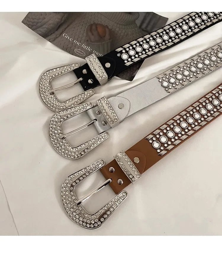 Y2K N Niche Personality Spice Broad Belt Female Adornment 2024 New Style Rhinestone With Pants Fashion Belt - ZeeBelle.com