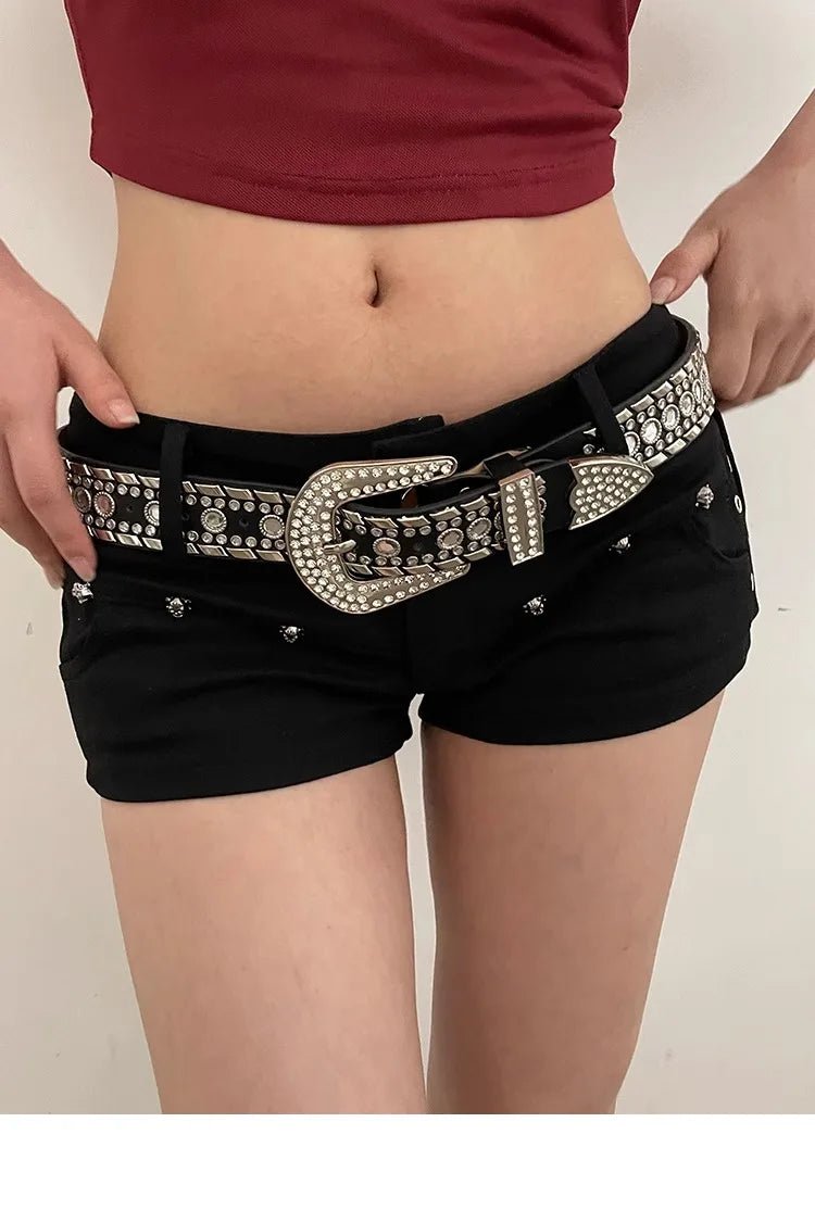 Y2K N Niche Personality Spice Broad Belt Female Adornment 2024 New Style Rhinestone With Pants Fashion Belt - ZeeBelle.com