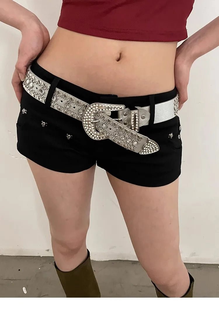 Y2K N Niche Personality Spice Broad Belt Female Adornment 2024 New Style Rhinestone With Pants Fashion Belt - ZeeBelle.com