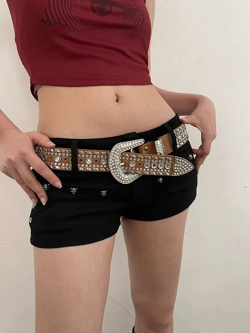 Y2K N Niche Personality Spice Broad Belt Female Adornment 2024 New Style Rhinestone With Pants Fashion Belt - ZeeBelle.com