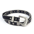 Y2K Women Fashion Solid Print Studded Full Rhinestone Belt PU Leather Bling Crystal Adjustable Glitter Waistband for Club Party - ZeeBelle.com